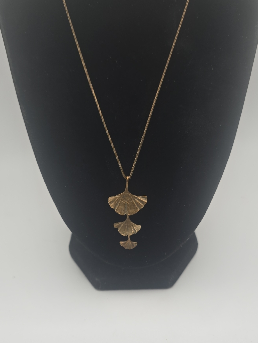 Michael Michaud Bronze Three Ginkgo Leaf Pendant Necklace